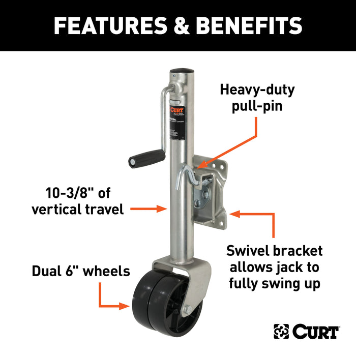 CURT 28155 Marine Jack with Dual 6in. Wheels (1;500 lbs; 10in. Travel) - Truck Part Superstore