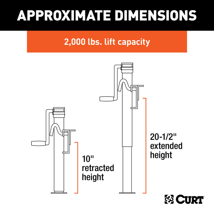 CURT 28302 Bracket-Mount Swivel Jack with Side Handle (2;000 lbs; 10in. Travel) - Truck Part Superstore
