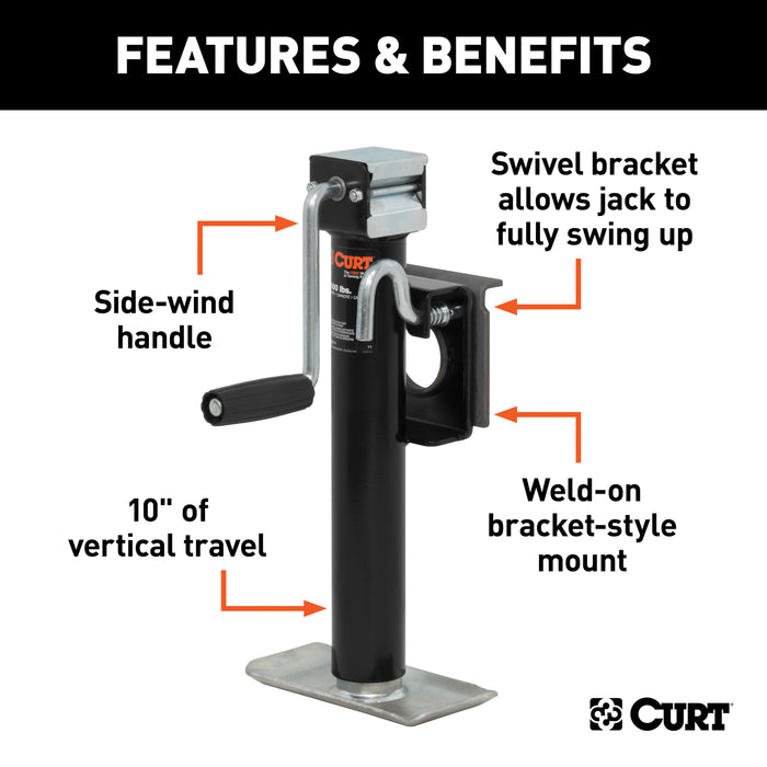 CURT 28302 Bracket-Mount Swivel Jack with Side Handle (2;000 lbs; 10in. Travel) - Truck Part Superstore