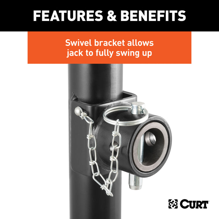 CURT 28358 Pipe-Mount Swivel Jack with Side Handle (5;000 lbs; 15in. Travel) - Truck Part Superstore