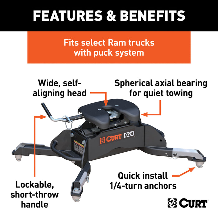 CURT 16047 Q24 5th Wheel Hitch; Select Ram 2500; 3500; 8ft. Bed Puck System - Truck Part Superstore