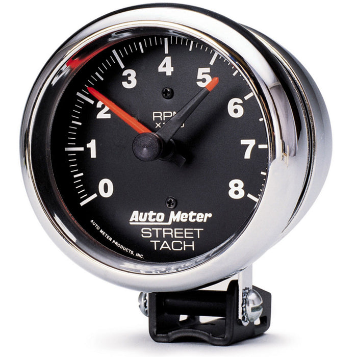AutoMeter 2895 GAUGE; TACHOMETER; 3 3/4in.; 8K RPM; PEDESTAL W/RED LINE; TRADITIONAL CHROME - Truck Part Superstore