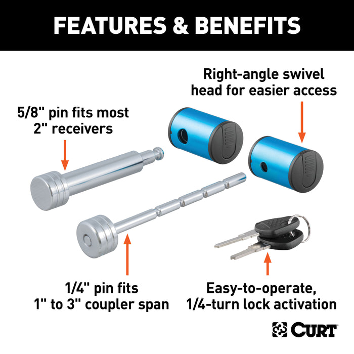 CURT 23505 Right-Angle Hitch/Coupler Lock Set (2in. Receiver; 1in. to 3in. Latch) - Truck Part Superstore