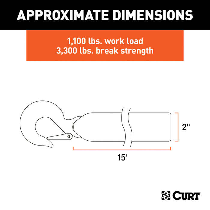 CURT 29450 CURT 29450 2-Inch x 15-Foot Nylon Winch Strap with Hook; 3;300 lbs - Truck Part Superstore