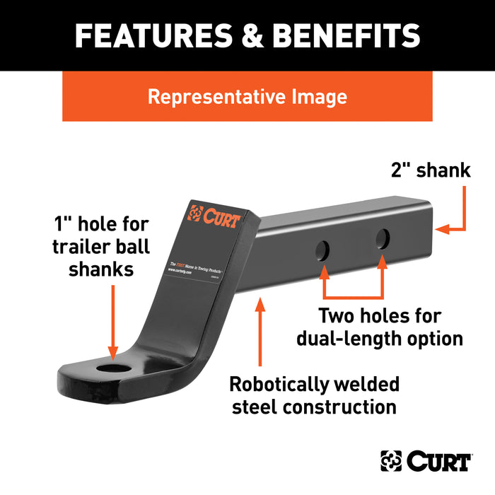 CURT 45230 Dual-Length Ball Mount (2in. Shank; 7;500 lbs.; 4in. Drop; 8-1/8in. or 11-1/8in. - Truck Part Superstore