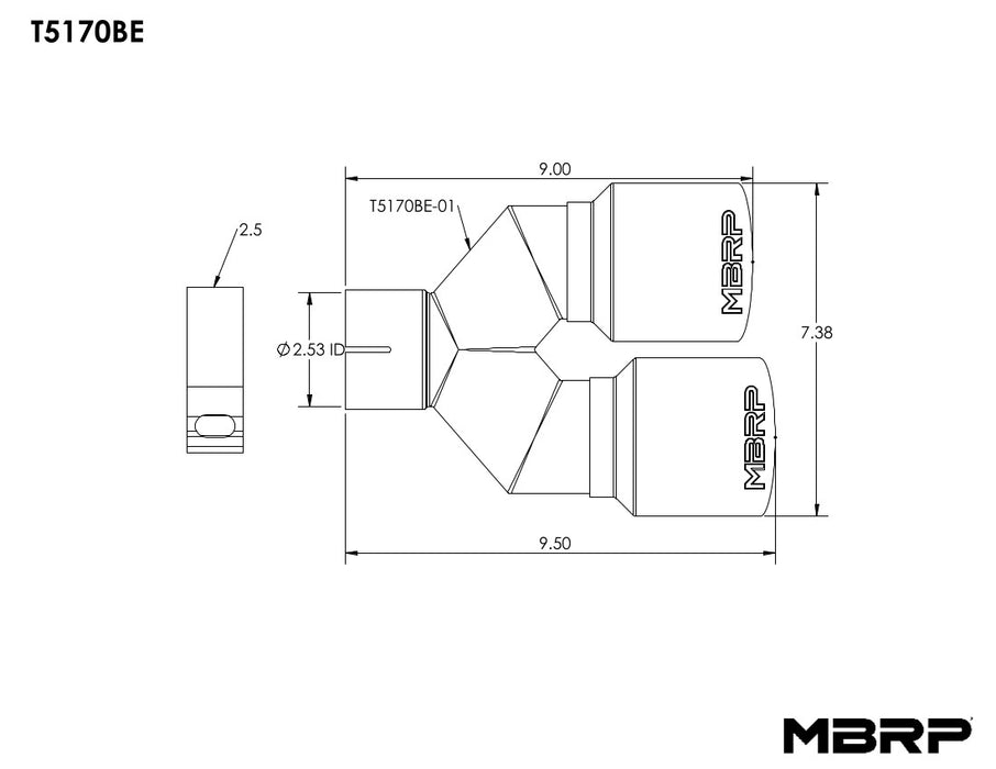 MBRP Exhaust T5170BE 2.5" Inlet Exhaust Tip. T304 Stainless Steel, Burnt End. - Truck Part Superstore