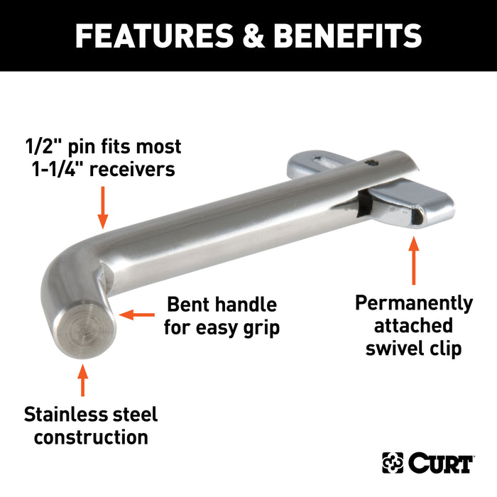 CURT 23581 1/2in. Swivel Hitch Pin (1-1/4in. Receiver; Stainless; Packaged) - Truck Part Superstore