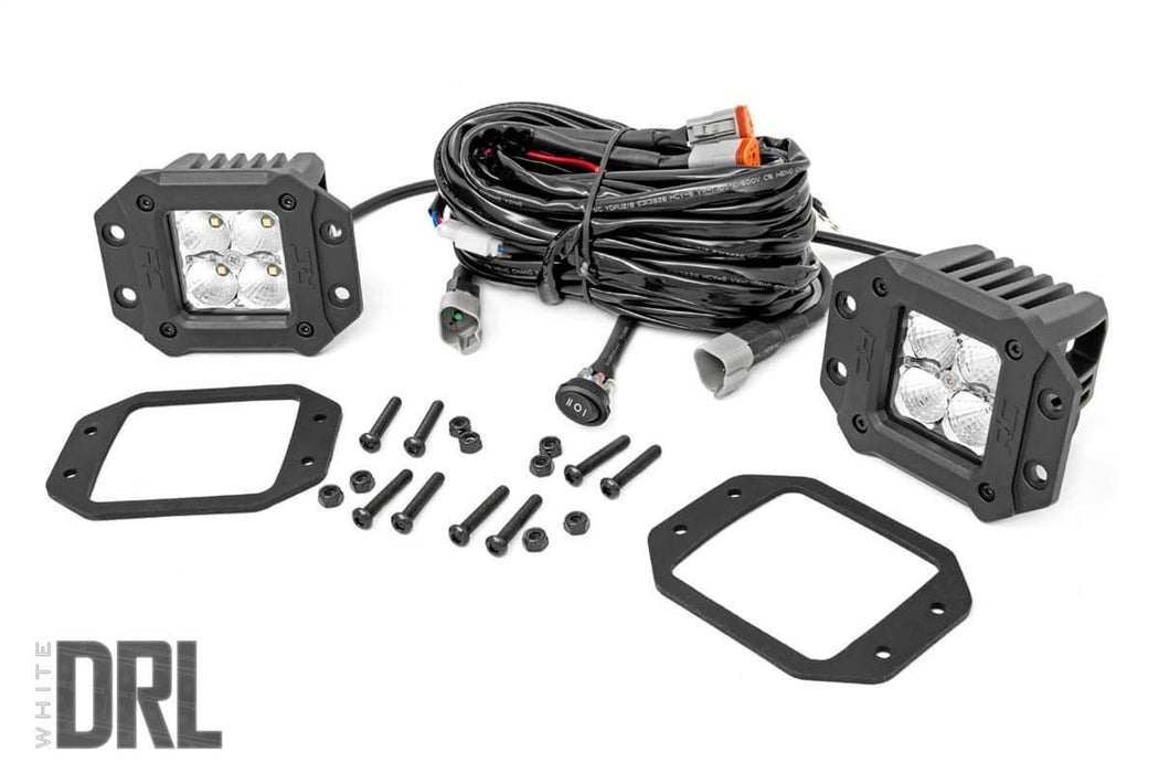 Rough Country 70803DRL 2 Inch Square Flush Mount Cree LED Lights Pair Chrome Series w/Cool White DRL Rough Country - Truck Part Superstore