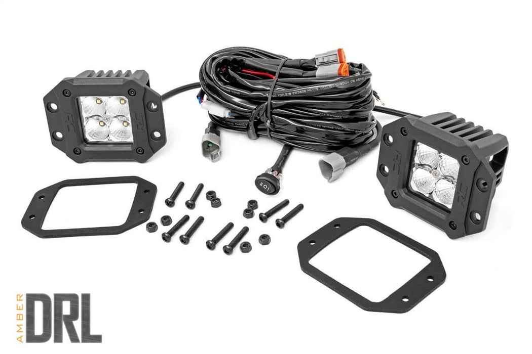 Rough Country 70803DRLA 2 Inch Square Flush Mount Cree LED Lights Pair Chrome Series w/Amber DRL Rough Country - Truck Part Superstore