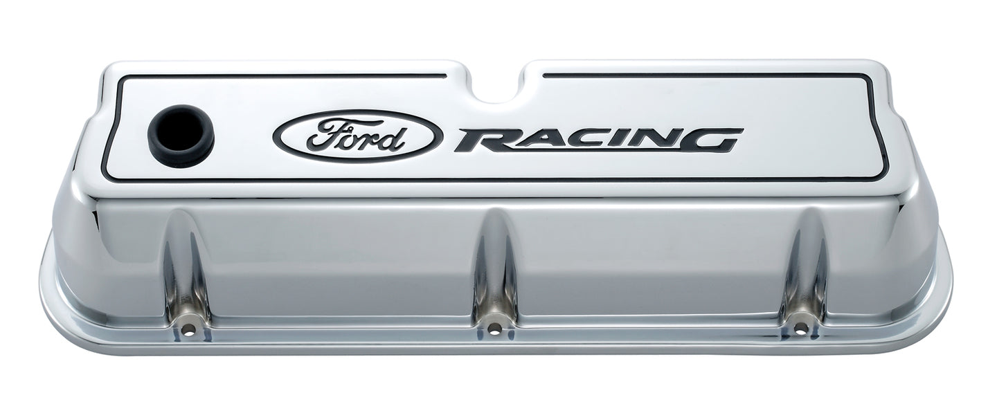 Ford Racing 302-002 Engine Valve Covers Tall Style Die Cast Chrome with Ford Logo For SB Ford Recessed Black Ford Racing Logo Ford Racing - Truck Part Superstore