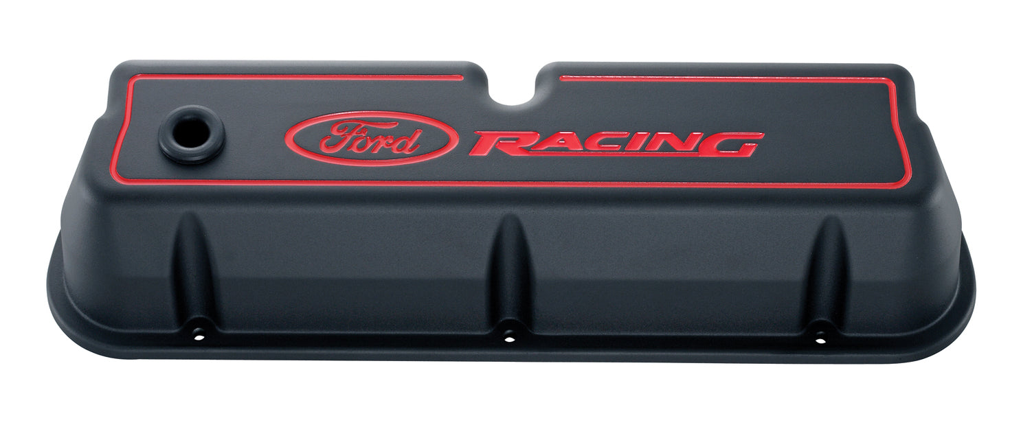 Ford Racing 302-003 Engine Valve Covers Tall Style Die Cast Black with Ford Logo For SB Ford Recessed Red Ford Racing Logo Ford Racing - Truck Part Superstore
