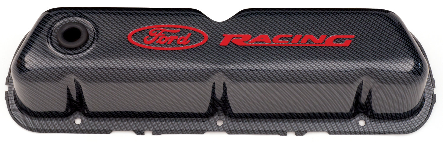 Ford Racing 302-008 Engine Valve Covers Tall Style Steel Carbon with Ford Logo For SB Ford Recessed Red Ford Racing Logo Ford Racing - Truck Part Superstore