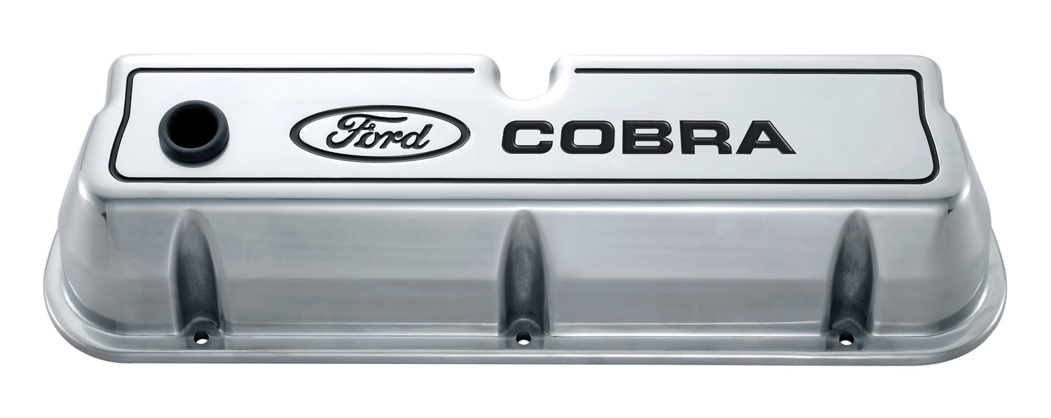 Ford Racing 302-055 Engine Valve Covers Tall Style Die Cast Polished with Cobra Logo For SB Ford Recessed Black Ford COBRA Logo Ford Racing - Truck Part Superstore