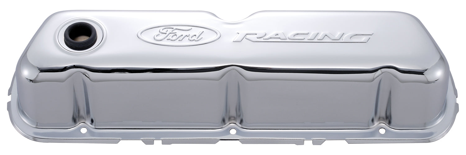 Ford Racing 302-070 Engine Valve Covers Tall Style Steel Chrome with Ford Logo For SB Ford Embossed Ford Racing Logo Ford Racing - Truck Part Superstore