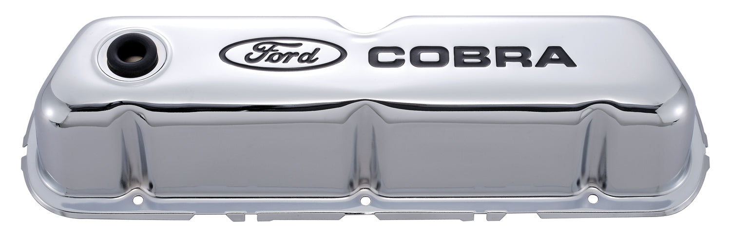 Ford Racing 302-116 Engine Valve Covers Tall Style Steel Chrome with Cobra Logo For SB Ford Recessed Black Ford COBRA Logo Ford Racing - Truck Part Superstore