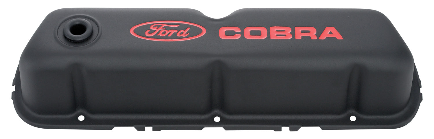 Ford Racing 302-117 Engine Valve Covers Tall Style Steel Black with Cobra Logo For SB Ford Recessed Red Ford COBRA Logo Ford Racing - Truck Part Superstore