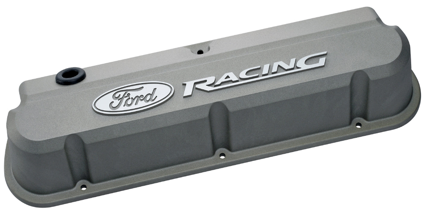 Ford Racing 302-137 Valve Covers Slant Edge Tall Die Cast Gray w/Recessed Ford Logo SB Ford Raised Ford Racing Logo Ford Racing - Truck Part Superstore