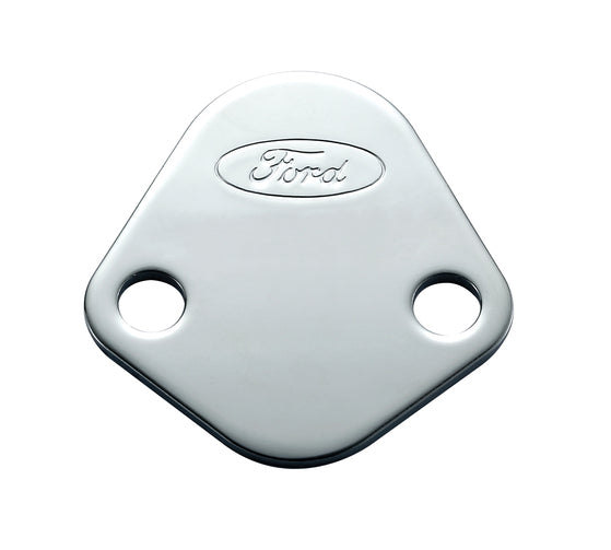 Ford Racing 302-290 Fuel Pump Block-Off Plate Chrome, Ford Logo For Ford 289-351W and FE Engines Ford Racing - Truck Part Superstore