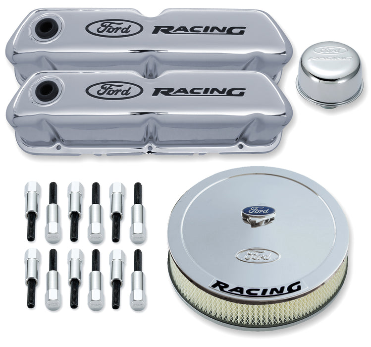 Ford Racing 302-510 Engine Dress-Up Kit Chrome w/Black Ford Racing Logo Fits SB Ford Engines Stock Chrome Ford Racing - Truck Part Superstore