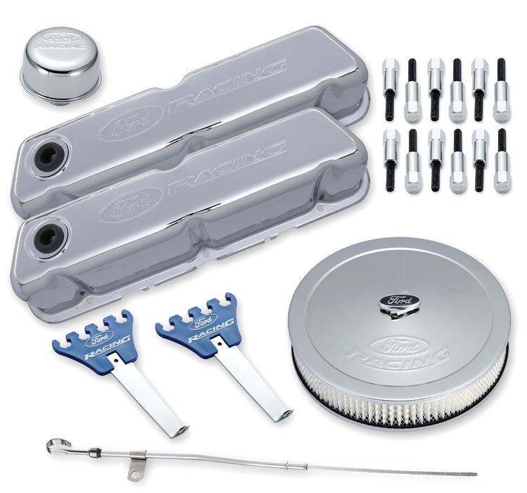 Ford Racing 302-515 Engine Dress-Up Kit Chrome w/Embossed Ford Racing Logo Fits SB Ford Engines Stock Chrome Ford Racing - Truck Part Superstore