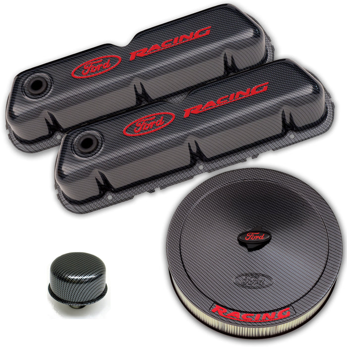 Ford Racing 302-520 Engine Dress-Up Kit Carbon Finish w/ Red Ford Racing Logo Fits SB Ford Engines Stock Wrap Ford Racing - Truck Part Superstore