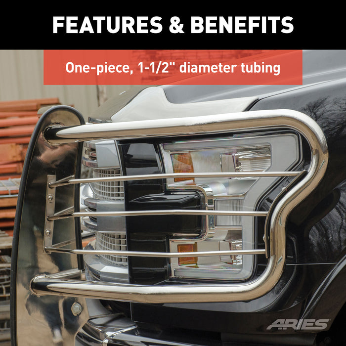 ARIES 3045-2 Polished Stainless Grille Guard; Select Ford Excursion; F-250; F-350 Super Duty - Truck Part Superstore