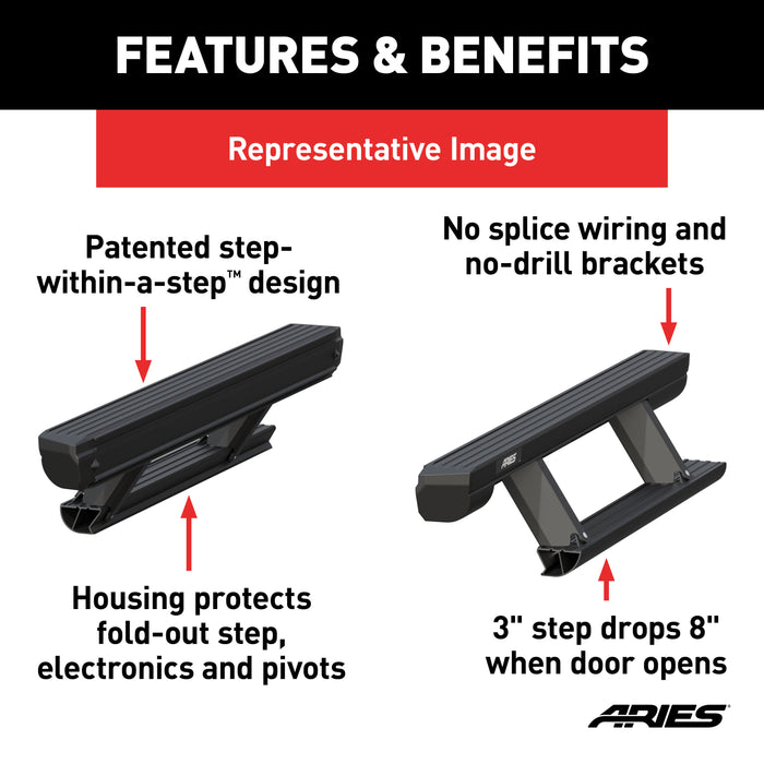 ARIES 3048923 ActionTrac 69.6in. Powered Running Boards; Select Ford Bronco - Truck Part Superstore