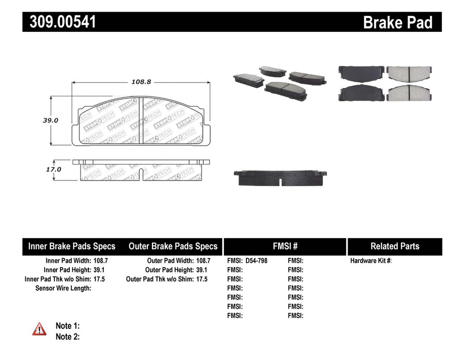 StopTech 309.00541 StopTech Sport Brake Pads with Shims - Truck Part Superstore