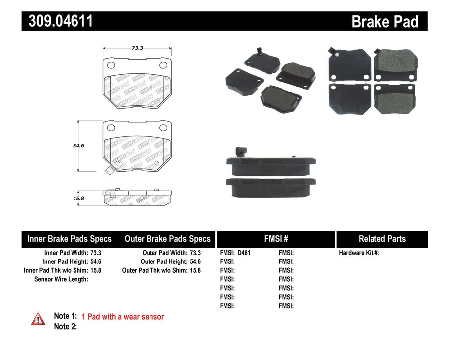 StopTech 309.04611 StopTech Sport Brake Pads with Shims - Truck Part Superstore
