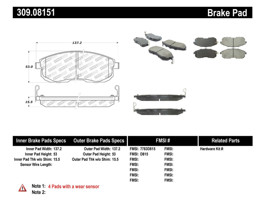 StopTech 309.08151 StopTech Sport Brake Pads with Shims and Hardware - Truck Part Superstore
