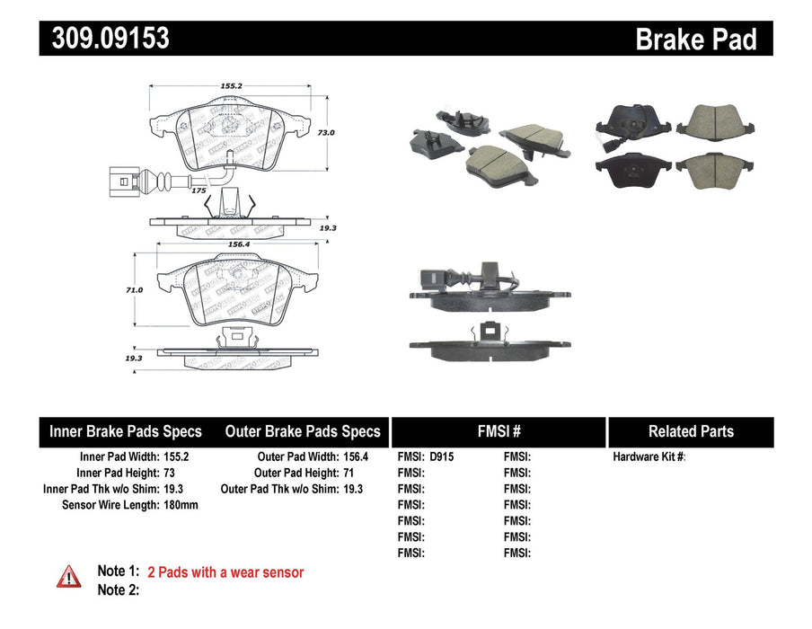 StopTech 309.09153 StopTech Sport Brake Pads with Shims and Hardware - Truck Part Superstore