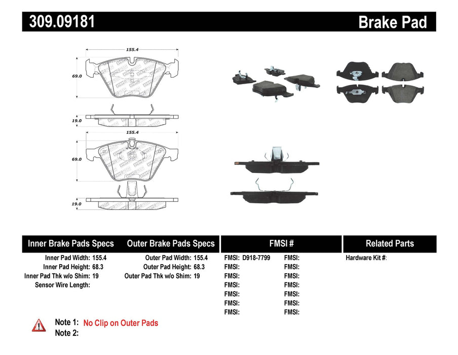 StopTech 309.09181 StopTech Sport Brake Pads with Shims and Hardware - Truck Part Superstore