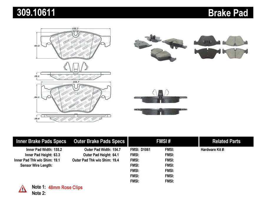 StopTech 309.10611 StopTech Sport Brake Pads with Shims and Hardware - Truck Part Superstore