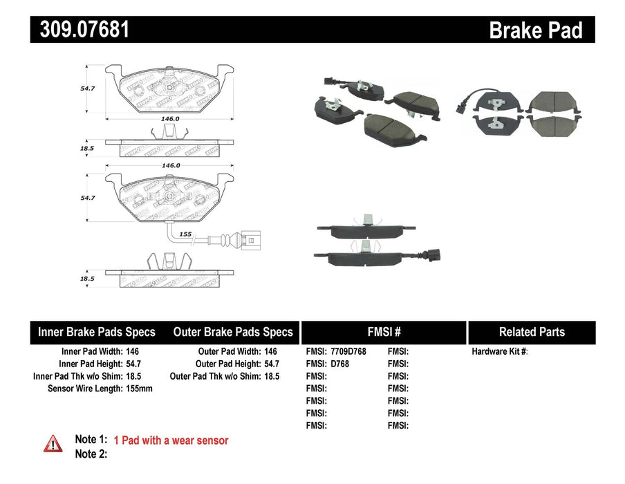 StopTech 309.07681 StopTech Sport Brake Pads with Shims and Hardware - Truck Part Superstore