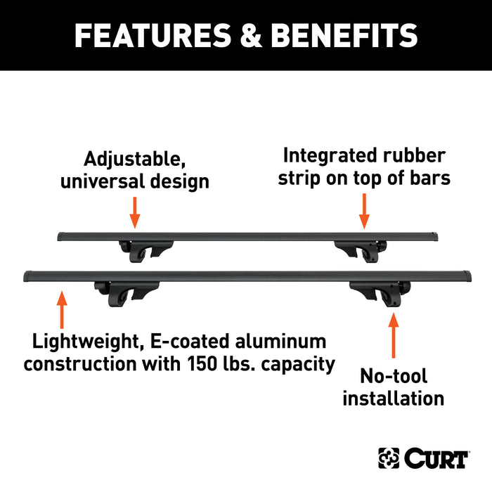 CURT 18118 CURT 18118 Universal 53-3/8-Inch Black Aluminum Roof Rack Cross Bars; 2-Pack - Truck Part Superstore