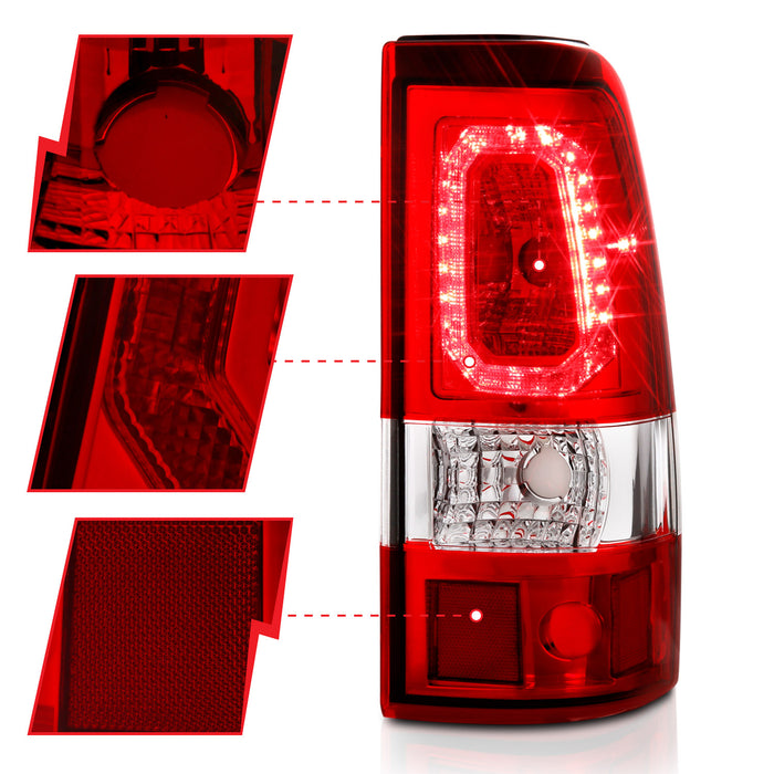 Anzo USA 311326 Tail Light Assembly; LED; Red/Clear Lens; Chrome Housing; Pair; - Truck Part Superstore