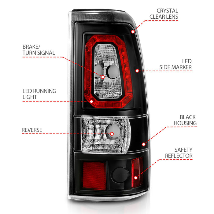 Anzo USA 311327 Tail Light Assembly; LED; Clear Lens; Black Housing; Pair; - Truck Part Superstore