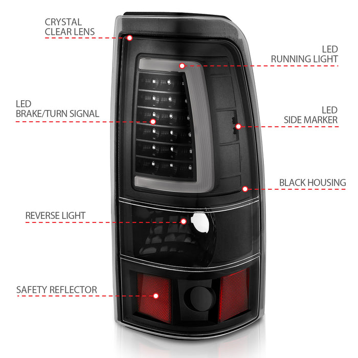 Anzo USA 311330 Tail Light Assembly; LED; Clear Lens; Black; Pair; - Truck Part Superstore