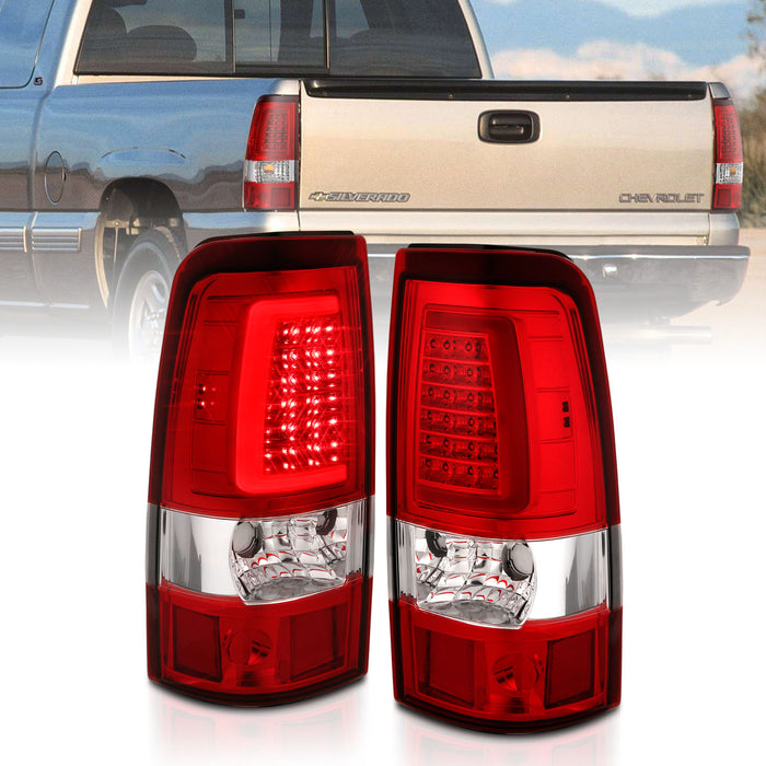 Anzo USA 311332 Tail Light Assembly; LED; Red/Clear Lens; Chrome; Pair; - Truck Part Superstore
