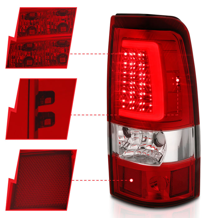 Anzo USA 311332 Tail Light Assembly; LED; Red/Clear Lens; Chrome; Pair; - Truck Part Superstore