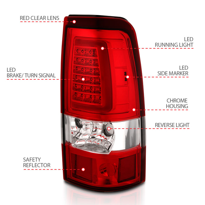 Anzo USA 311332 Tail Light Assembly; LED; Red/Clear Lens; Chrome; Pair; - Truck Part Superstore