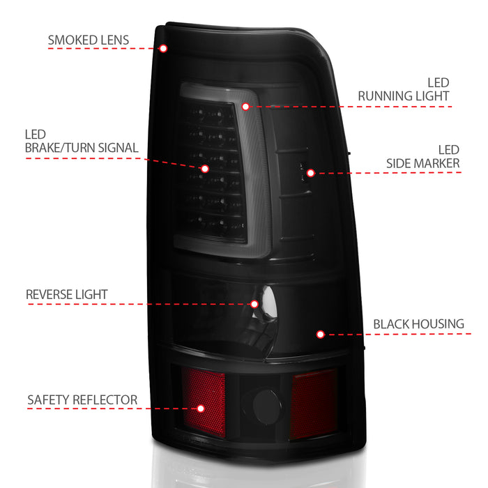 Anzo USA 311334 Tail Light Assembly; LED; Smoke Lens; Black; Pair; - Truck Part Superstore