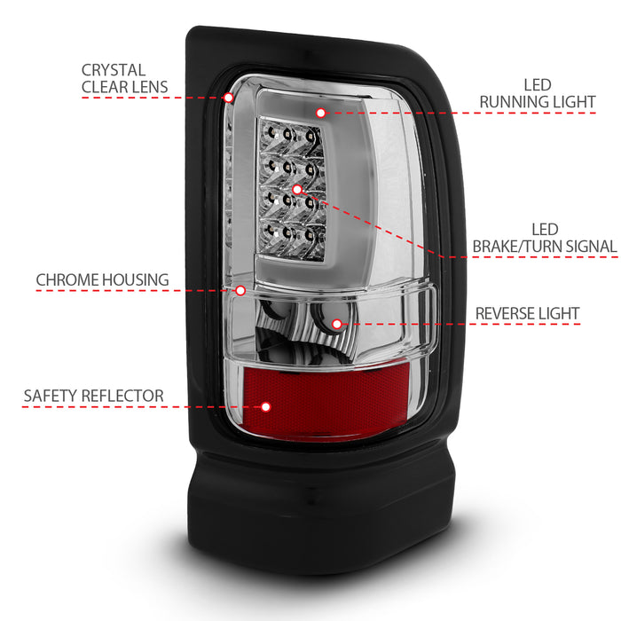 Anzo USA 311341 Tail Light Assembly; LED; Clear Lens; Chrome Housing; Pair; - Truck Part Superstore