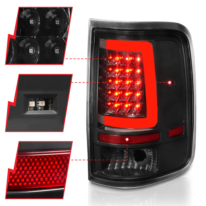 Anzo USA 311342 Tail Light Assembly; LED; Clear Lens; Black Housing; w/Light Bar; Pair; - Truck Part Superstore