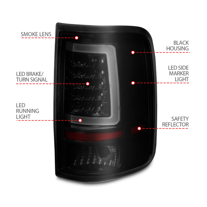 Anzo USA 311343 Tail Light Assembly; LED; Smoke Lens; Black Housing; w/Light Bar; Pair; - Truck Part Superstore