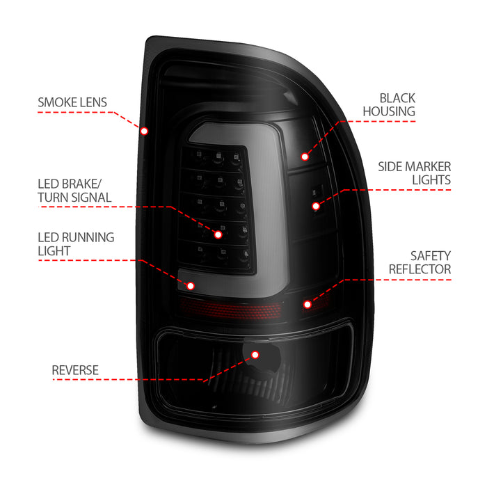 Anzo USA 311348 Tail Light Assembly; LED; Smoke Lens; Black Housing; Pair; - Truck Part Superstore
