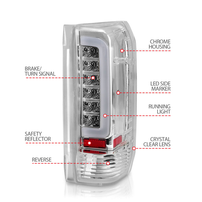 Anzo USA 311352 Tail Light Assembly; LED; Clear Lens; Chrome Housing; Pair; - Truck Part Superstore