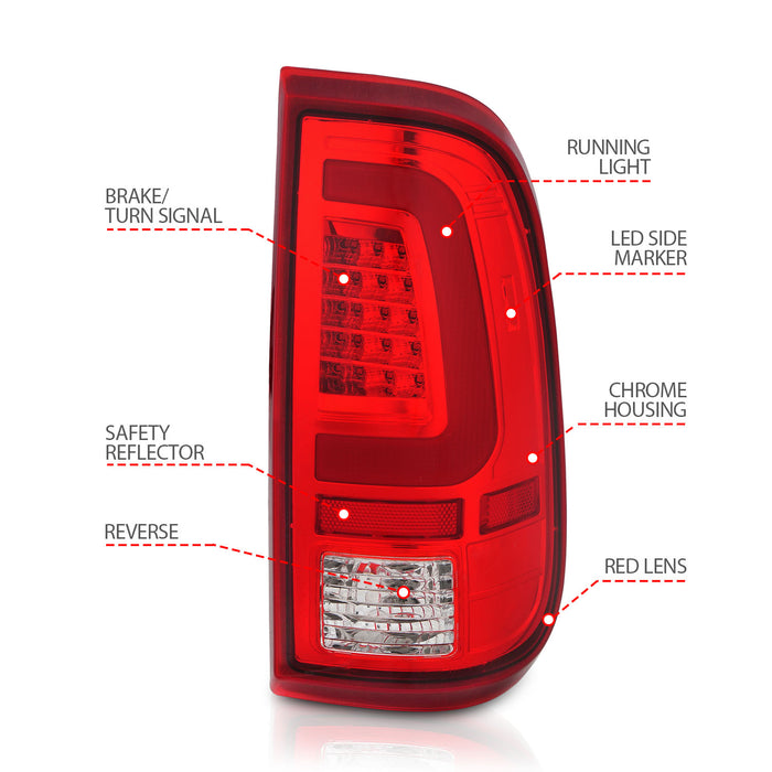 Anzo USA 311358 Tail Light Assembly; LED; Red/Clear Lens; Chrome Housing; Pair; - Truck Part Superstore