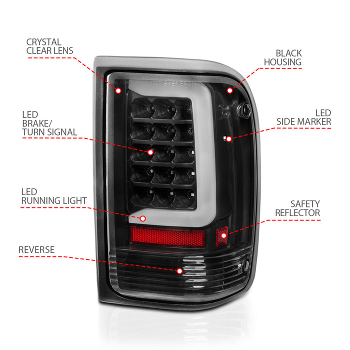 Anzo USA 311359 Tail Light Assembly; LED; Clear Lens; Black Housing; w/Light Bar; Pair; - Truck Part Superstore