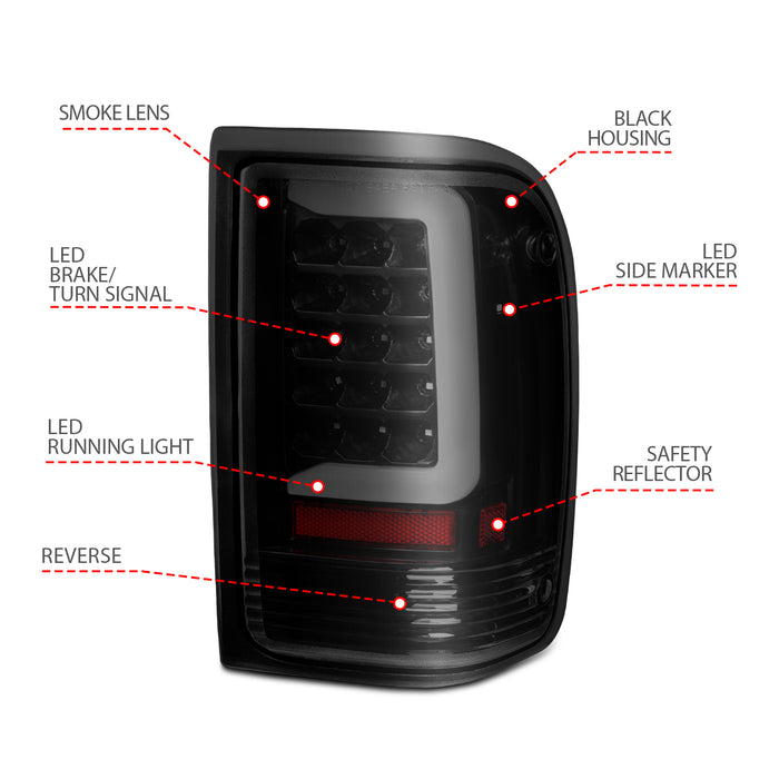 Anzo USA 311360 Tail Light Assembly; LED; Smoke Lens; Black Housing; w/Light Bar; Pair; - Truck Part Superstore